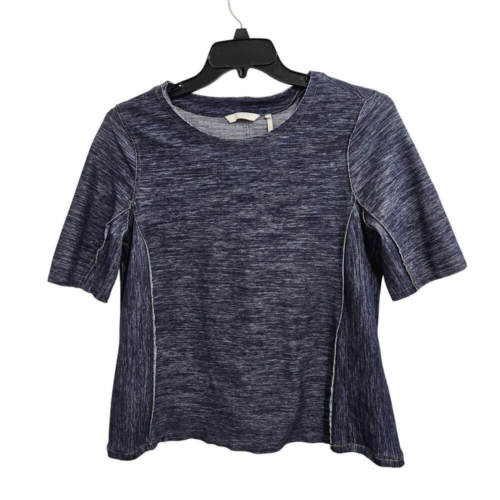 Anthropologie ZOA Blue Slub Knit Denim Raw Edge Womens Top. Size Large.